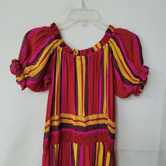 Anthropologie Anupamaa Tesni Striped Maxi Dress Womens XS‎ Pink Gold Purple Silk - Picture 6 of 13